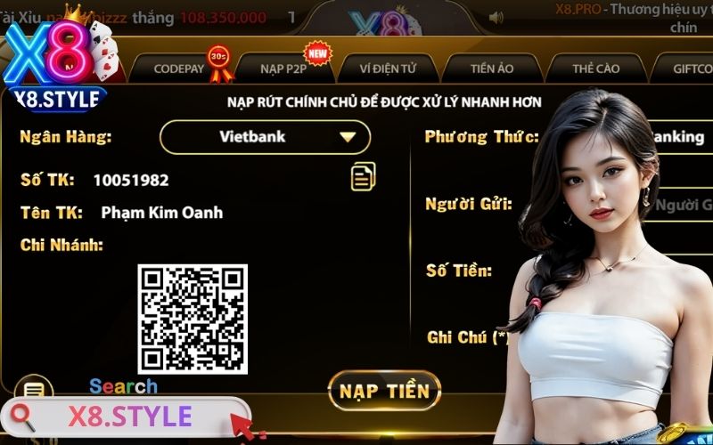Hướng dẫn nạp tiền X8 qua ngân hàng, nhanh chóng và an toàn